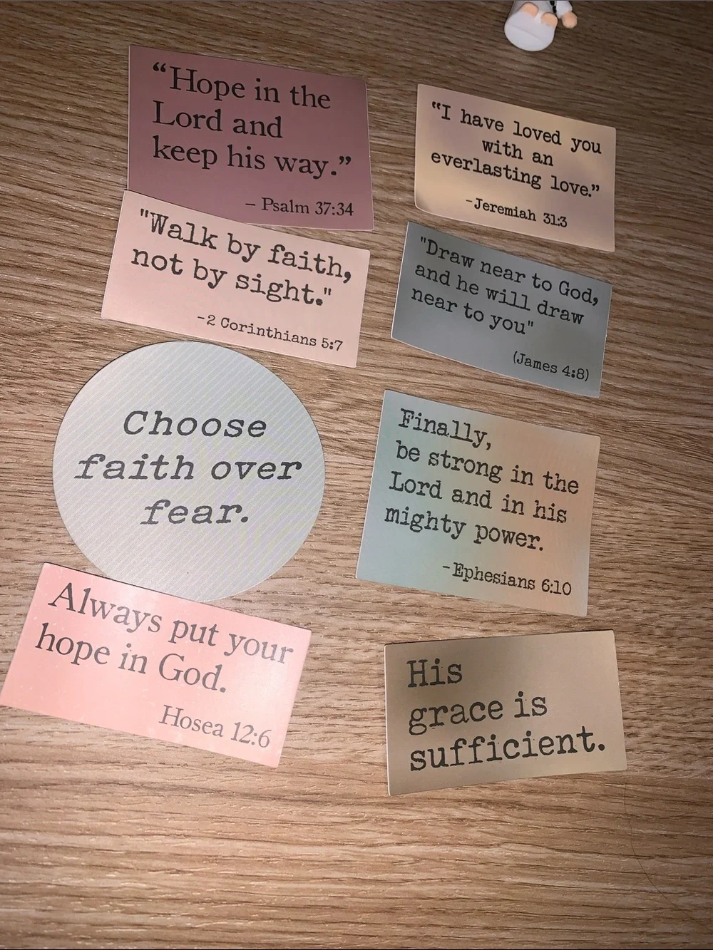 Faith based lot- 5 Jesus figures, 8 stickers, keychain, pen, oil and bookmark